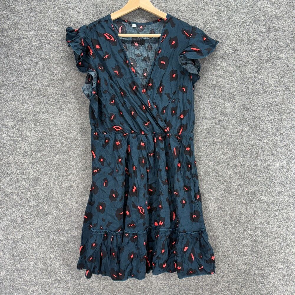 Unbranded Dress Women XL Blue Animal Print Sheath Midi V-Neck Short Sleeve